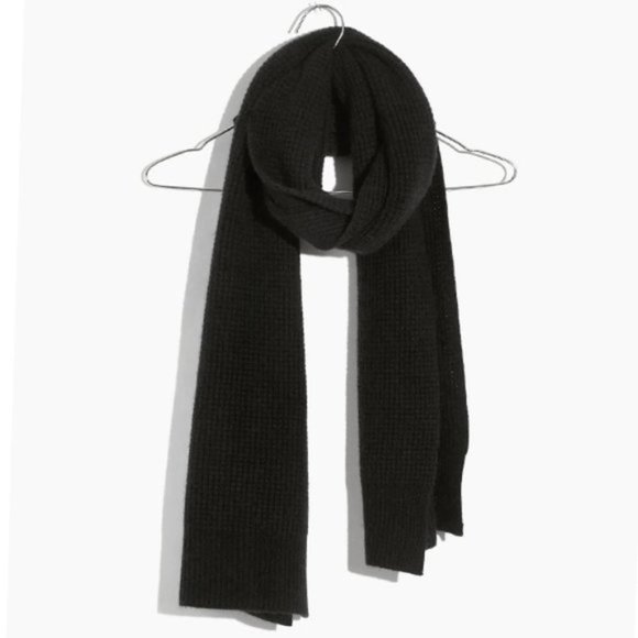 Madewell 100% Cashmere Black Waffle-Knit Scarf